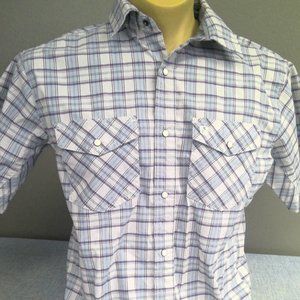 Noble Outfitters Western Shirt Pearl Snap Short Sleeve Blue Check Men's Large